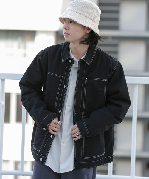 SENSE OF PLACE by URBAN RESEARCH（センスオブプレイスバイアーバンリサーチ）の「carhartt DOUBLE FRONT JACKET（カバーオール・メンズ・BEIGE/BLACK・M/L）」の4枚目の写真