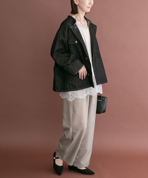 ITEMS URBANRESEARCH(アイテムズ アーバンリサーチ)の「デニムオーバーノーカラージャケット(デニムジャケット・レディース・BLK/BRN/IDG・Free)」の11枚目の写真