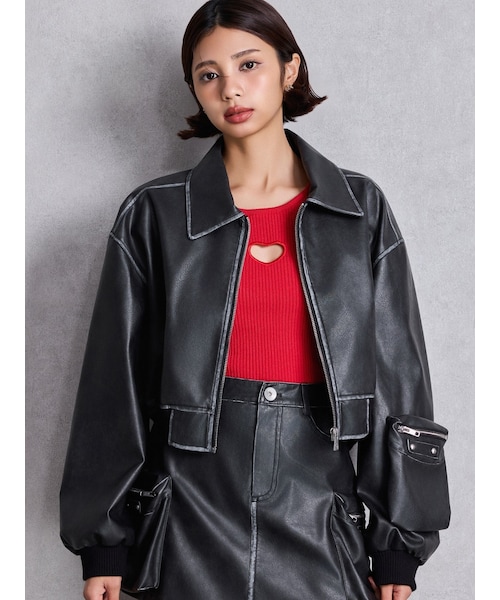 GYDA（ジェイダ）の「URBAN EDGEフェイクレザーユーティリティーブルゾン（ブルゾン・レディース・ブラック/レッド/ブラウン・F）」の2枚目の写真