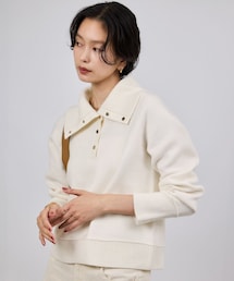 接結ウールドットボタンハイネックニット/イージーケア