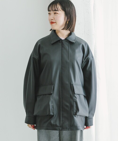 ITEMS URBANRESEARCH（アイテムズ アーバンリサーチ）の「フェイクレザージャケット（その他アウター・レディース・L.BEG/BLK・FREE）」の9枚目の写真