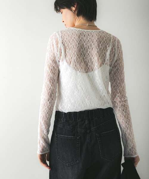 URBAN RESEARCH（アーバンリサーチ）の「ストレッチレースクルーネックブラウス（Tシャツ/カットソー・レディース・OFF/BLACK・FREE）」の7枚目の写真