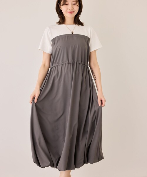 Jayro（ジャイロ）の「半袖ドッキングバルーンワンピース（ワンピース・レディース・ブラック/チャコール/カーキ・M）」の14枚目の写真
