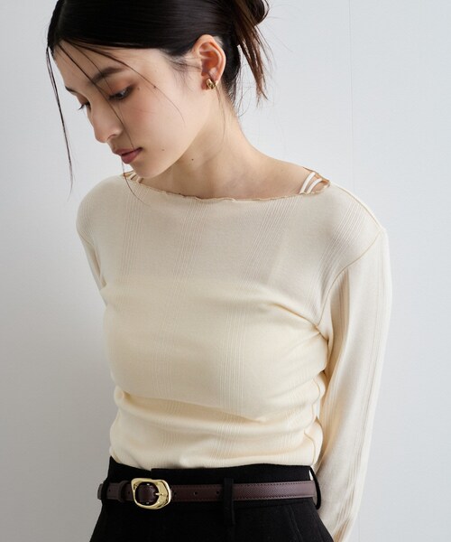 VIS(ビス)の「【Miller】VIS別注モデルボートネックメロープルオーバー【洗える】(Tシャツ/カットソー・レディース・ライトグレー/オフホワイト/レッド系・F)」の10枚目の写真