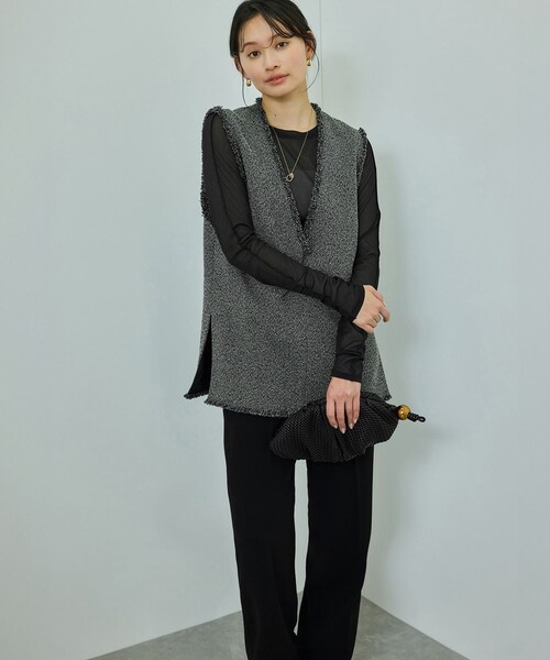 ROPE'（ロペ）の「【洗える】【WEB・一部店舗限定】サマーツイードオーバージレ（ベスト・レディース・ブラック系/キナリ系・F）」の4枚目の写真
