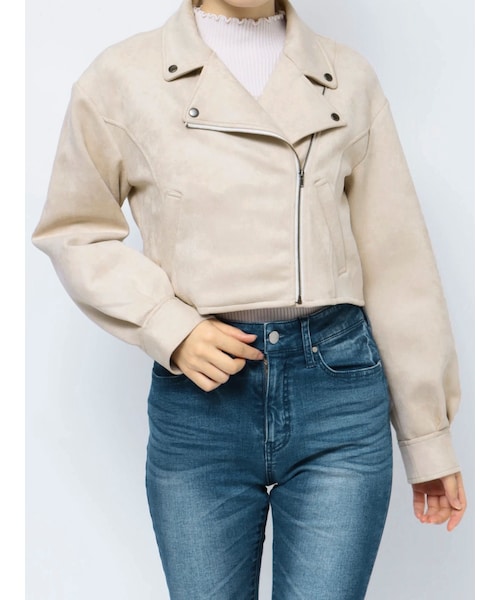 RESEXXY（リゼクシー）の「フェイクスエードライダースジャケット（ライダースジャケット・レディース・ブラック/ベージュ・F）」の2枚目の写真