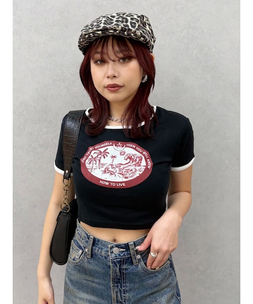 EVRIS（エヴリス）の「リンガーグラフィックショートTシャツ（Tシャツ/カットソー・レディース・ホワイト/ブラック/マスタード・F）」の17枚目の写真