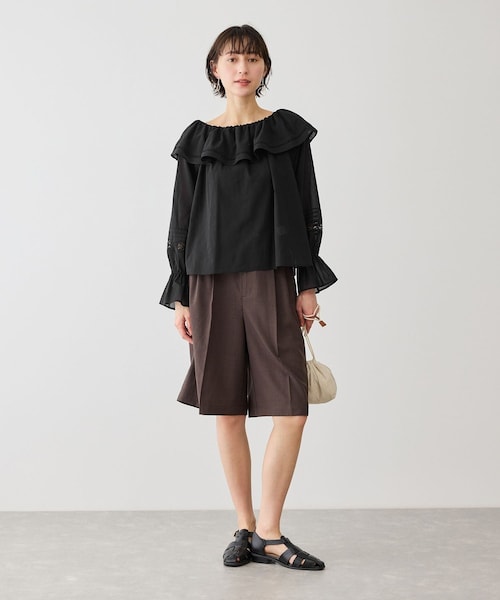 ROPE' PICNIC(ロペピクニック)の「お着軽シャツシリーズ レース使い2WAYオフショルシアーブラウス/接触冷感・通気性(シャツ/ブラウス・レディース・ブラック/ホワイト/ブルー系/イエロー・F)」の10枚目の写真
