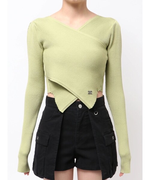 EMODA（エモダ）の「WIDE CROSS CROPPED KNIT（ニット/セーター・レディース・アイボリー/グレー/ブラック/ライム・F）」の8枚目の写真