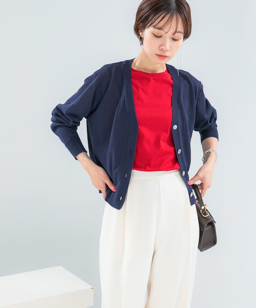 URBAN RESEARCH ROSSO（アーバンリサーチロッソ）の「リネン混セミシアーカーディガン（カーディガン/ボレロ・レディース・PEACH/NAVY/L.GRAY・Free）」の2枚目の写真