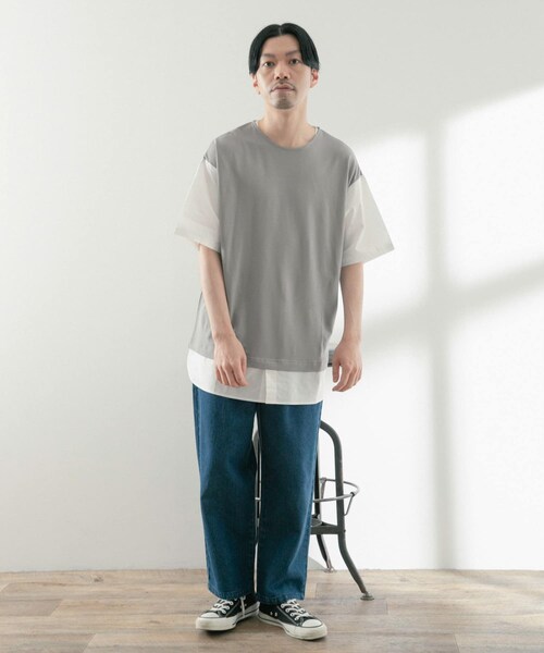 ITEMS URBANRESEARCH（アイテムズ アーバンリサーチ）の「布帛切替レイヤードクルーネックトップス（Tシャツ/カットソー・メンズ・BLK/BEG/MTD/GRY・M/L）」の22枚目の写真