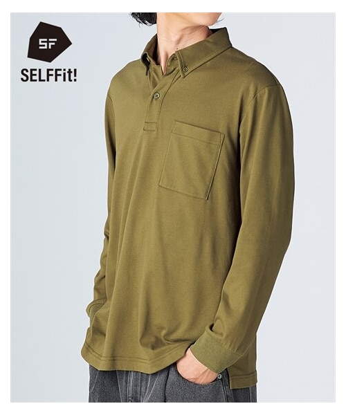 nissen（ニッセン）の「ボタンダウン長袖ポロシャツ【大きいサイズ有】（ポロシャツ・メンズ・カーキ/ネイビー/黒・M/L/LL/3L/4L/5L/6L/8L/10L）」の2枚目の写真