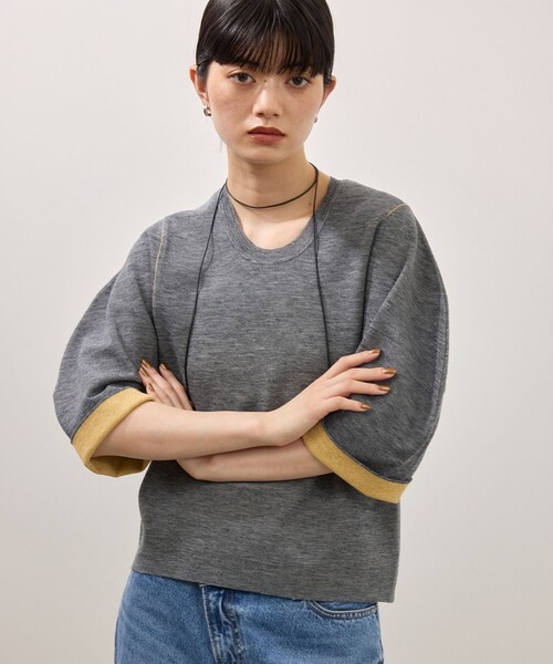 ADAM ET ROPE'(アダムエロペ)の「【サステナブル】ダブルフェイスニットトップス(ニット/セーター・レディース・ブラック/チャコール/レッド・F)」の17枚目の写真
