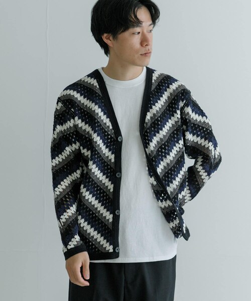 URBAN RESEARCH（アーバンリサーチ）の「URBAN RESEARCH iD　クロシェカーディガン（カーディガン/ボレロ・メンズ・BLACK/BROWN・M/L）」の3枚目の写真