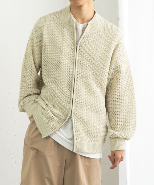 SENSE OF PLACE by URBAN RESEARCH（センスオブプレイスバイアーバンリサーチ）の「『ユニセックス』『洗濯可』シアーメッシュドライバーズカーディガン（カーディガン/ボレロ・メンズ・BLACK/IVORY/MINT・M/L）」の18枚目の写真