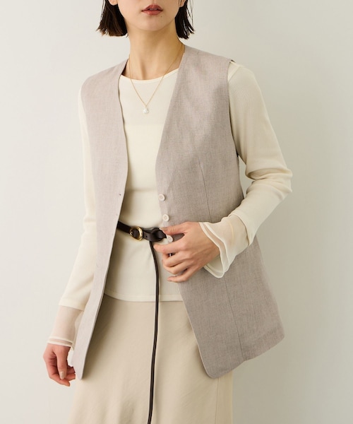 ROPE'（ロペ）の「リネン3ボタンジレ/セットアップ対応（ベスト・レディース・ダークブラウン系/ベージュ・F）」の8枚目の写真