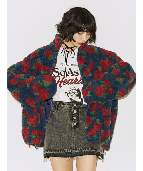 jouetie（ジュエティ）の「パターンボアジャケット（その他アウター・レディース・アイボリー/ブラック/レッド/ブルー/ネイビー/パープル/ベージュ・M）」の5枚目の写真