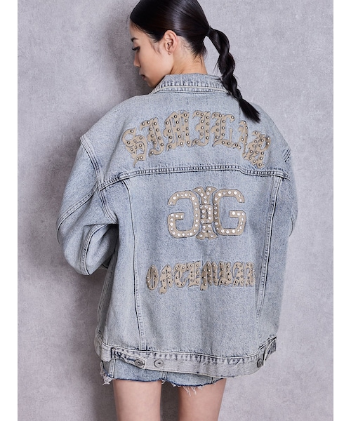 GYDA（ジェイダ）の「Symmetry GYDA bijou BIGデニムGジャン（デニムジャケット・レディース・オフホワイト/ブルー/アイスブルー・F）」の6枚目の写真