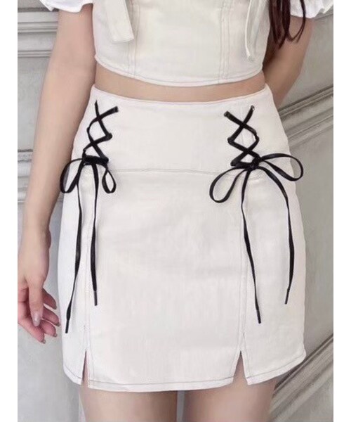 EATME（イートミー）の「レースアップデニムスカート（セットアップ可能）（デニムスカート・レディース・アイボリー/ブラック/アイスブルー・S/M）」の21枚目の写真