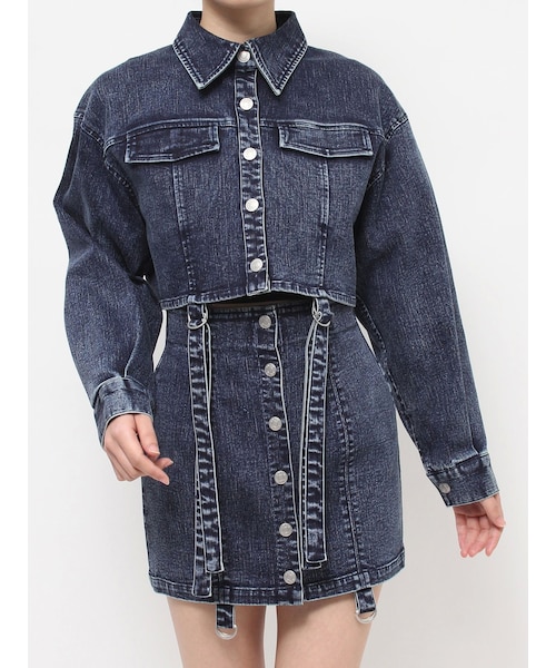 EATME（イートミー）の「ガーターデザインデニムショートジャケット（セットアップ可能）（デニムジャケット・レディース・ブルー/ブラック/アイボリー・F）」の5枚目の写真