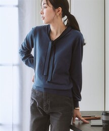 nissen | 【毛玉になりにくい】洗えるボウタイニット（もちもち綿混）（セットアップ対応）(ニット/セーター)