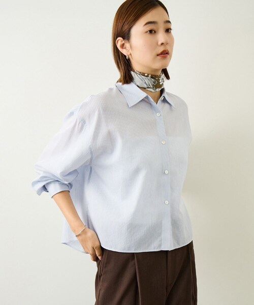 ROPE'(ロペ)の「キュプラコットン クロップドシャツブラウス/イージーケア(シャツ/ブラウス・レディース・ホワイト系/ブルー系・F)」の7枚目の写真