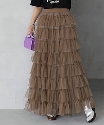 GEVS. | 大きいサイズチュール8段フリルマキシスカートGEVS.(スカート)