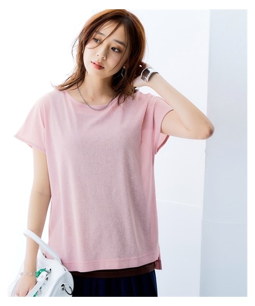 nissen（ニッセン）の「ひんやり涼しいシアースラブフレンチスリーブプルオーバー（UVカット・接触冷感）＜大きいサイズ有＞（Tシャツ/カットソー・レディース・オフホワイト/グレーベージュ/ピンク/黒/ロイヤルブルー・S/M/L/LL/3L/4L/5L/6L/8L/10L）」の5枚目の写真