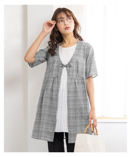 nissen（ニッセン）の「大きいサイズ　綿１００％５分袖涼やか重ね着風チュニックブラウス（チュニック・レディース・ブラックウオッチ/グレンチェック/ブルー系ストライプ/テラコッタ系チェック・L/LL/3L/4L/5L/6L/8L/10L）」の8枚目の写真