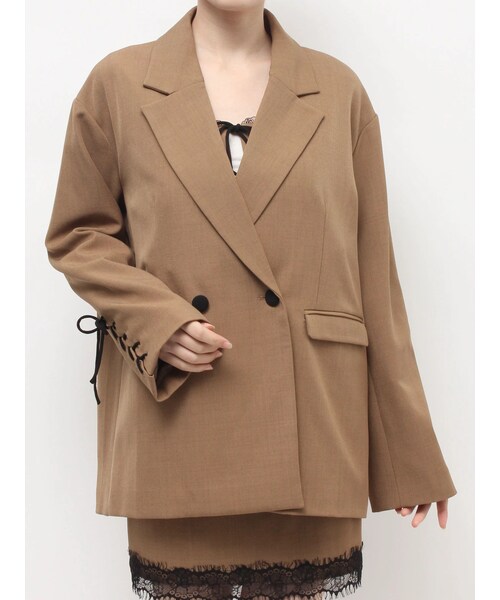 EVRIS（エヴリス）の「レースアップテーラードジャケット【セットアップ着用可能】（テーラードジャケット・レディース・ブラック/ブラウン/ミックス・F）」の3枚目の写真