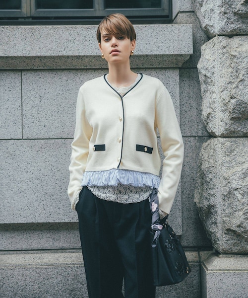 VIS(ビス)の「【MARY QUANT×VIS】メタルボタンドッキングカーディガン(カーディガン/ボレロ・レディース・ブラック/キナリ/ダークブラウン・F)」の8枚目の写真