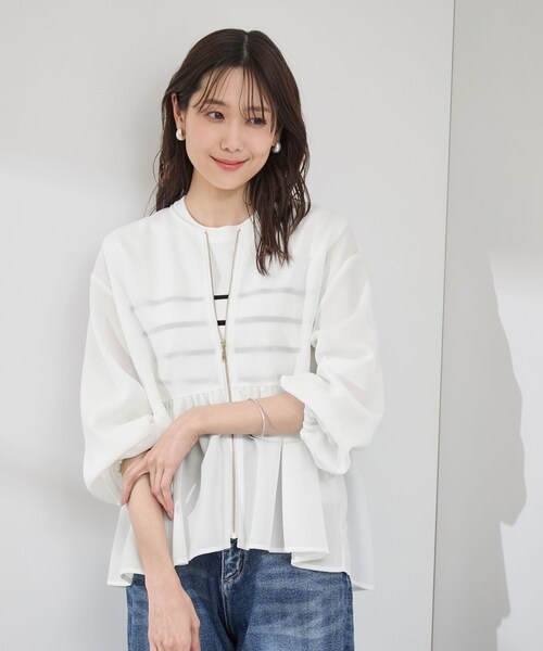 ROPE' PICNIC(ロペピクニック)の「メッシュペプラムブルゾン(ブルゾン・レディース・ブラック/ホワイト/ベージュ・38)」の1枚目の写真