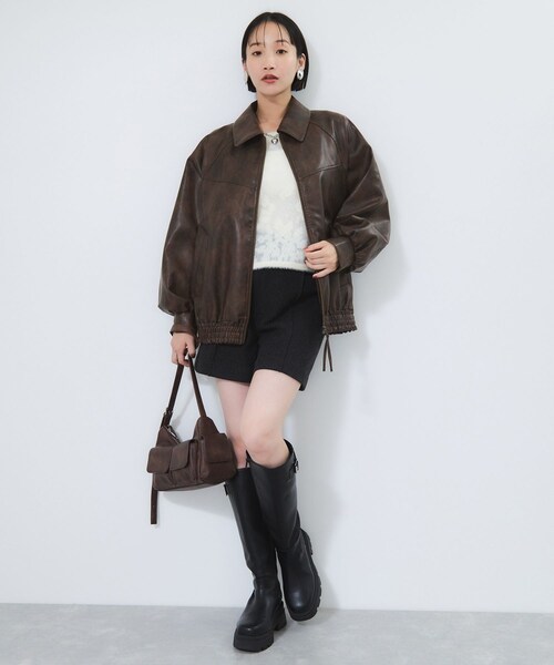 VIS（ビス）の「合皮＆スエードライクジップアップブルゾン（ブルゾン・レディース・ダークブラウン/ダークブラウン系/ピンク系・F）」の15枚目の写真