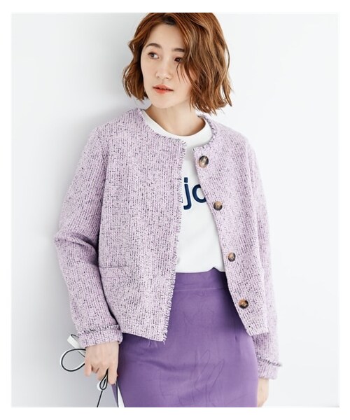 nissen（ニッセン）の「ツイードショート丈ジャケット【OtonaSMILE】（ノーカラージャケット・レディース・パープル系/黒系・M/L/LL/3L/4L/5L）」の22枚目の写真