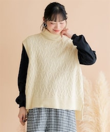 nissen | ＜大きいサイズ＞ケーブル編タートルニットベスト(ニット/セーター)