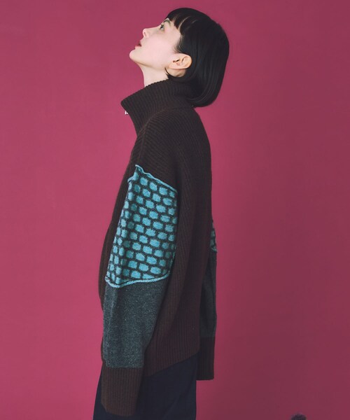 THE GOODLAND MARKET（ザグッドランドマーケット）の「cwtch　MIX PATTERND KNIT（ニット/セーター・レディース・GREY/BROWN・FREE）」の3枚目の写真