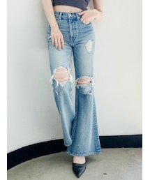 GYDA | KNEEダメージベルボトムデニムパンツ(デニムパンツ)