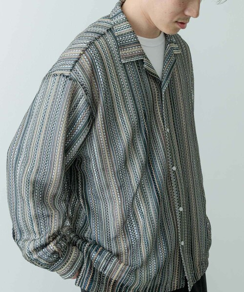 ITEMS URBANRESEARCH（アイテムズ アーバンリサーチ）の「マルチストライプレースオープンカラーシャツ（シャツ/ブラウス・メンズ・BLK/BLU/GRN/ORG・M/L）」の22枚目の写真