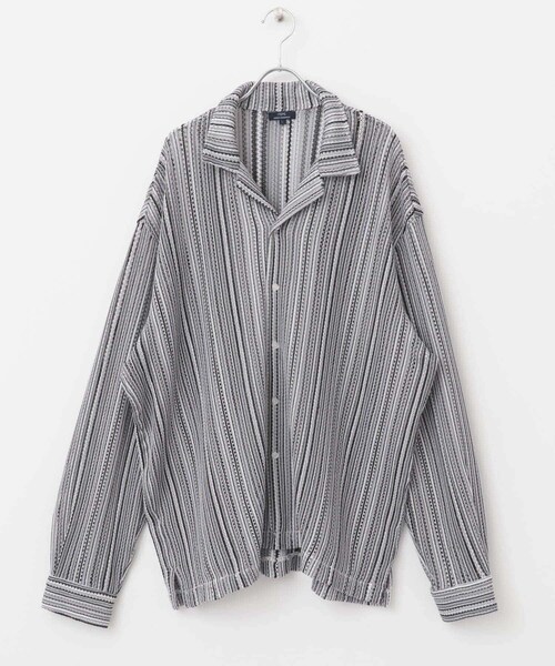 ITEMS URBANRESEARCH(アイテムズ アーバンリサーチ)の「マルチストライプレースオープンカラーシャツ(シャツ/ブラウス・メンズ・BLK/BLU/GRN/ORG・M/L)」の13枚目の写真