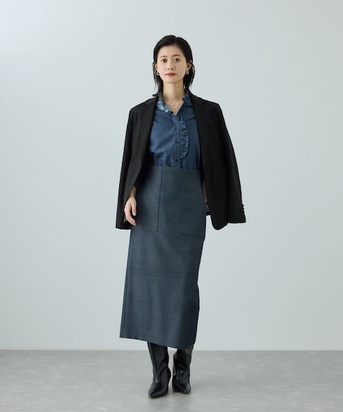 ROPE'（ロペ）の「トリアセツイル シングルテーラードジャケット(デニムライク)/セットアップ対応（テーラードジャケット・レディース・ブラック/ネイビー系・36/38）」の16枚目の写真