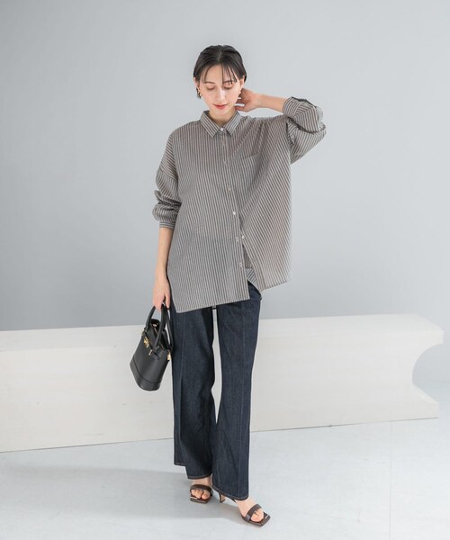 URBAN RESEARCH ROSSO（アーバンリサーチロッソ）の「『WEB/一部店舗限定』『UR TECH Smart Linen Touch』イージーリネンオーバーシャツ（シャツ/ブラウス・レディース・LIGHT PINK/BRN STRIPE/NAVY・Free）」の10枚目の写真