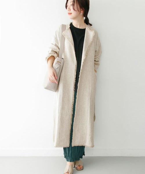ITEMS URBANRESEARCH(アイテムズ アーバンリサーチ)の「KBF+ ラスティックフリンジコート∴(ノーカラージャケット・レディース・BEG STRIPE/NATURAL/L.BROWN・one)」の2枚目の写真