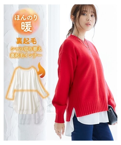 nissen（ニッセン）の「あったか裏起毛シャツ切替重ね着用インナートップス＜大きいサイズ有＞（Tシャツ/カットソー・レディース・オフホワイト/黒×ネイビー系・S/M/L/LL/3L/4L/5L/6L/8L/10L）」の12枚目の写真