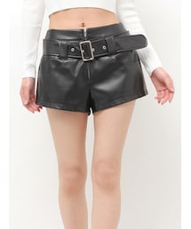 GYDA | ベルト付きストレッチフェイクレザーショートパンツ(その他パンツ)