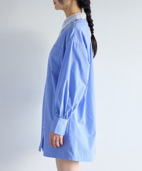 VIS（ビス）の「襟レース付きミニ丈シャツワンピ（シャツワンピース・レディース・ホワイト/サックス・F）」の15枚目の写真