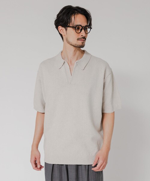 URBAN RESEARCH(アーバンリサーチ)の「SILK NOIL スキッパーポロニット(ポロシャツ・メンズ・NATURAL/BLACK・M/L)」の1枚目の写真