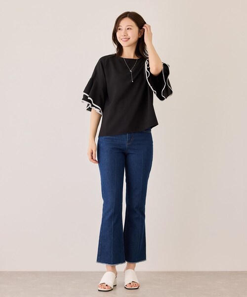 Jayro(ジャイロ)の「袖フレアブラウス(シャツ/ブラウス・レディース・ブラック/ホワイト系/ライトグリーン・M)」の10枚目の写真