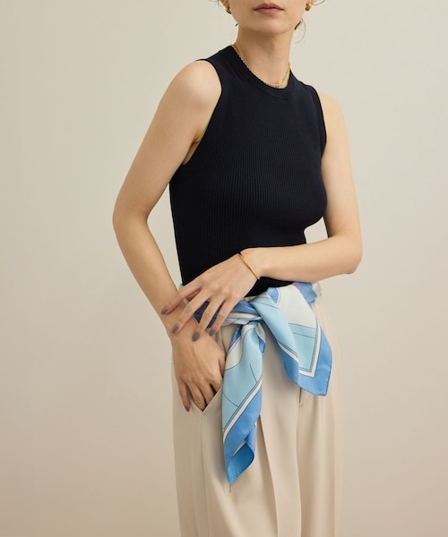 ROPE'（ロペ）の「【洗える】オーガニックコットンリブスリーブレスニット（ニット/セーター・レディース・ホワイト/ネイビー/ターコイズ・F）」の4枚目の写真