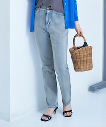 nissen | 大きいサイズ （吸汗速乾）ストレッチライトオンスデニムストレートパンツ（股下68cm）（ゆったり太もも）(デニムパンツ)