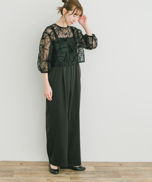 ITEMS URBANRESEARCH（アイテムズ アーバンリサーチ）の「チュールトップス×オールインワンセット（サロペット/オーバーオール・レディース・BLK/BEG・FREE）」の3枚目の写真
